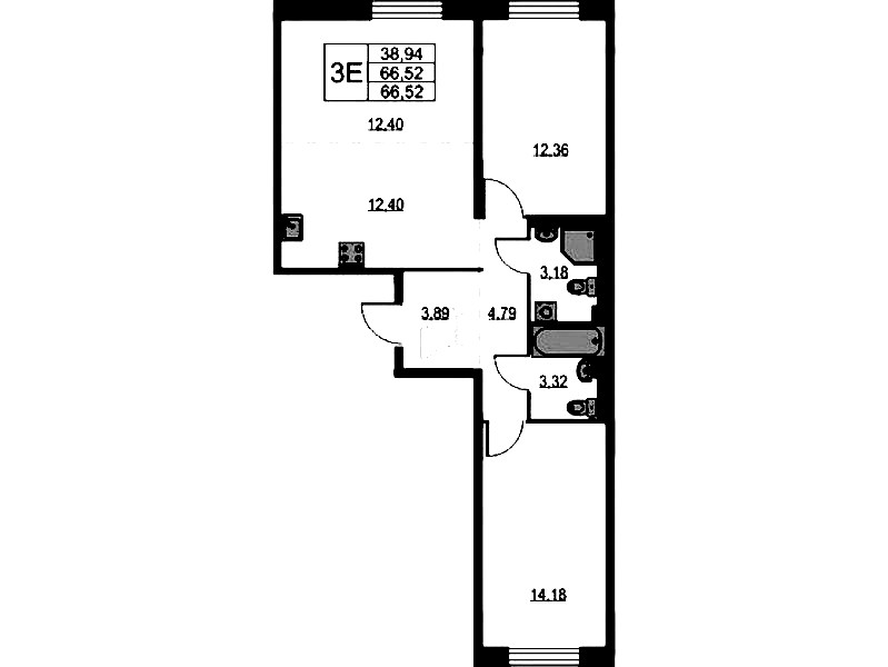 2-комнатная квартира 66.52 м², 1/9 эт., ЖК «Квартал Лаголово»